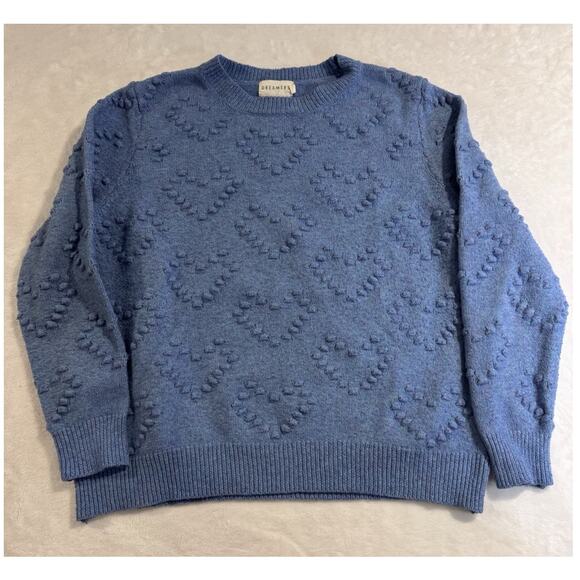 DREAMERS Blue Heart Knit Kawaii Twee Long Sleeve Blue Sweater - Picture 1 of 10
